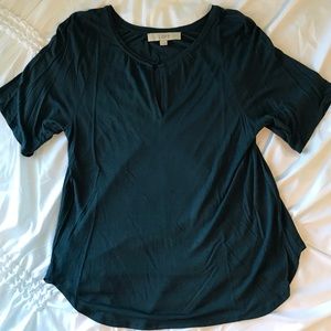 EUC Loft Dark Teal 1/2 Sleeve Keyhole Front Top